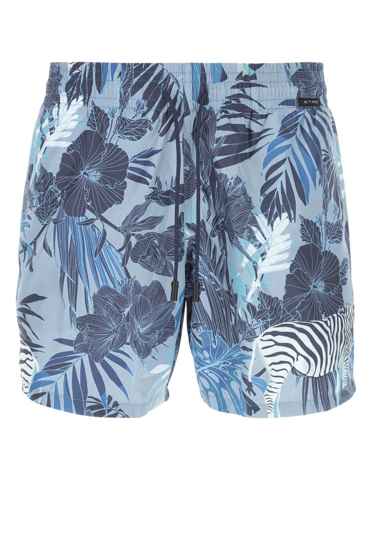 Etro Floral Print Swim Shorts With Elasticated Waistband In Blue