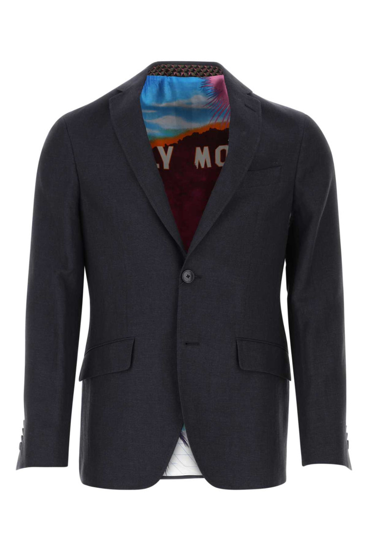 Etro Navy Blue Double Breasted Blazer In Blue