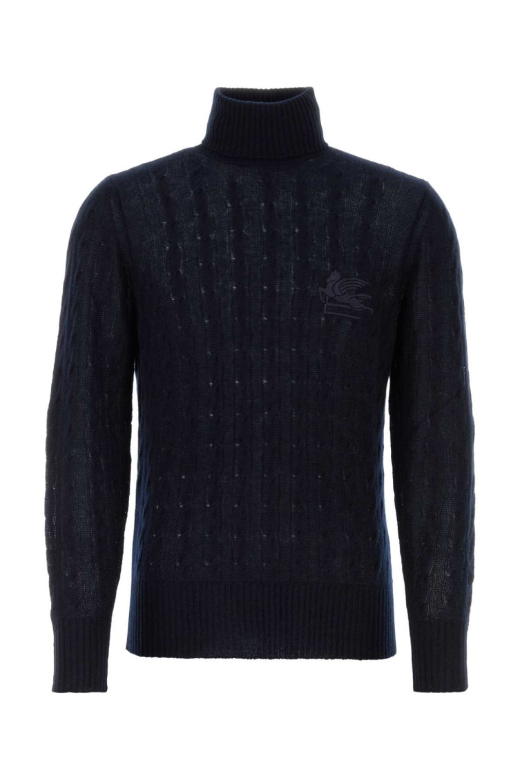 Etro Black Turtle Neck Sweater In Blue