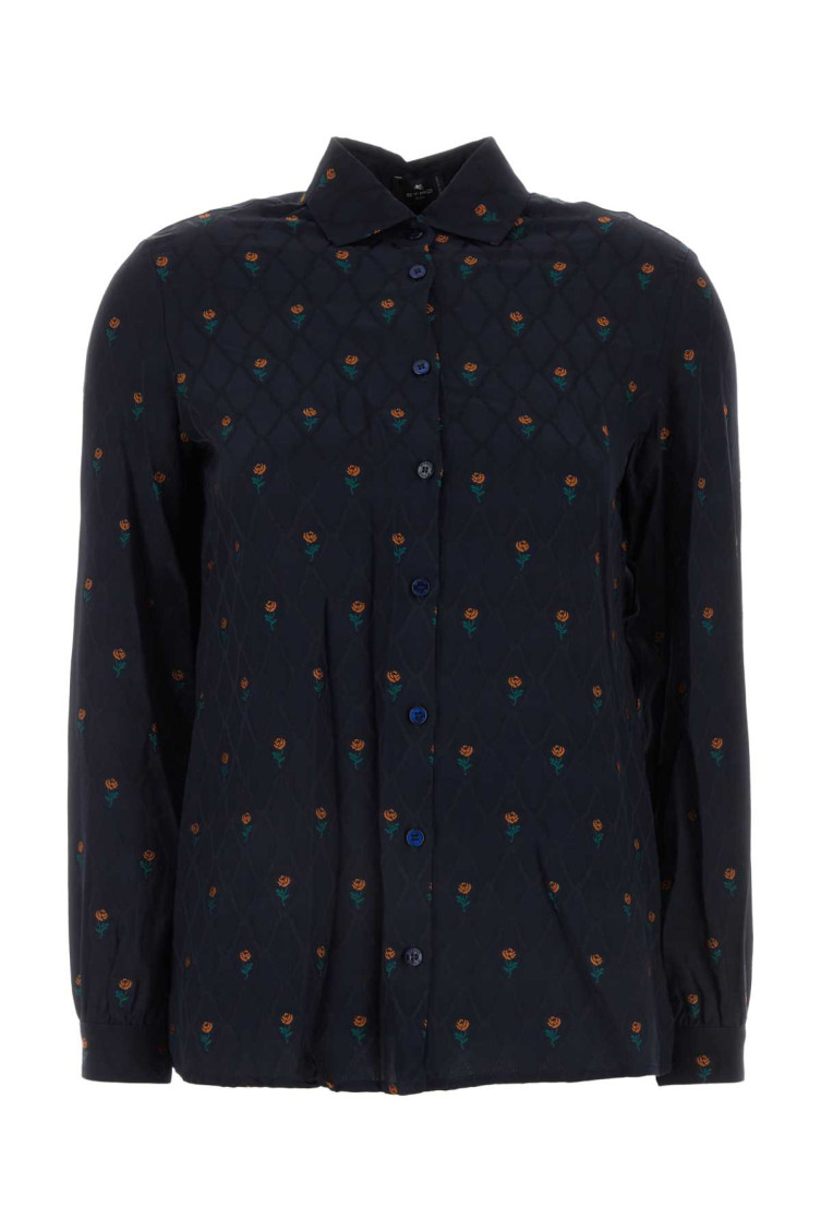 Etro Floral Diamond Grid Shirt In Dark Blue
