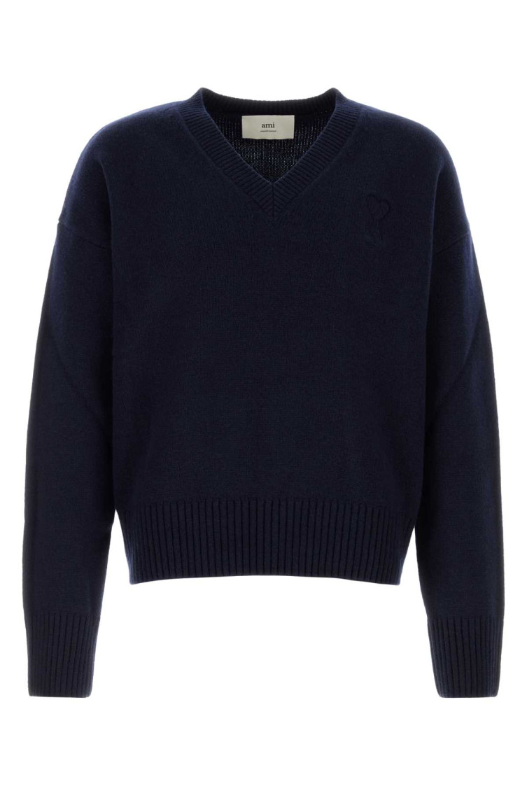 Shop Ami Alexandre Mattiussi Navy Blue Wool Blend Oversize Sweater