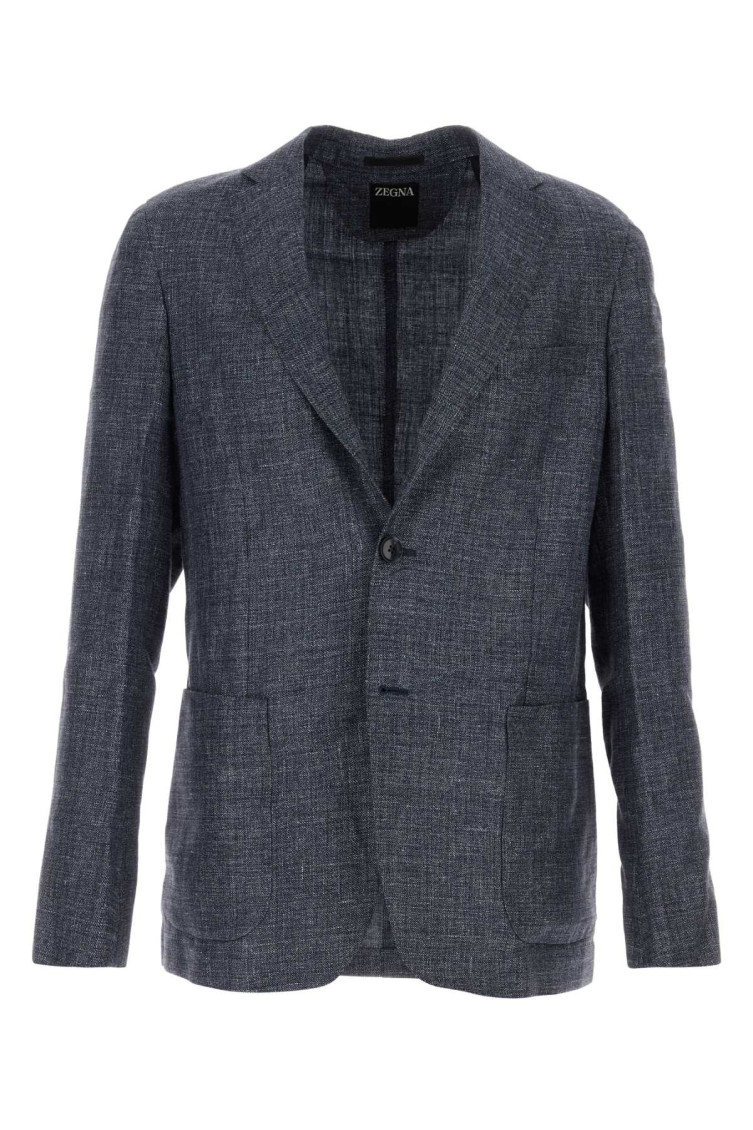 Zegna Giacca In Misto Lino Blu Uomo In Blue