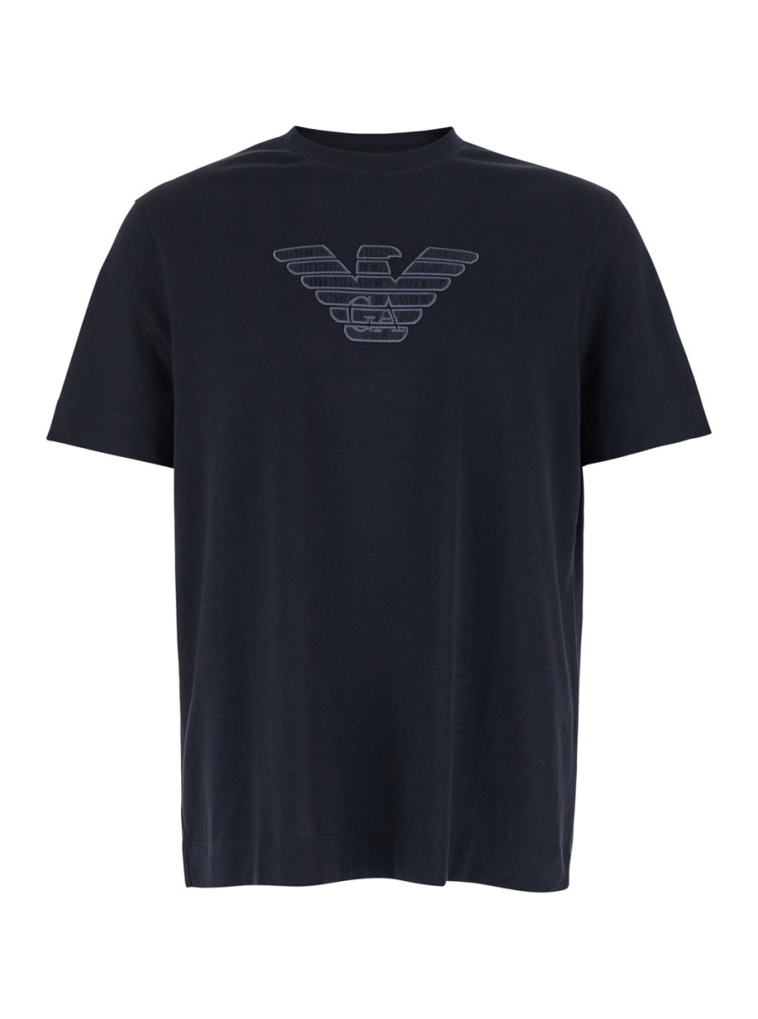 Emporio Armani Crew Neck Logo T-shirt In Blue