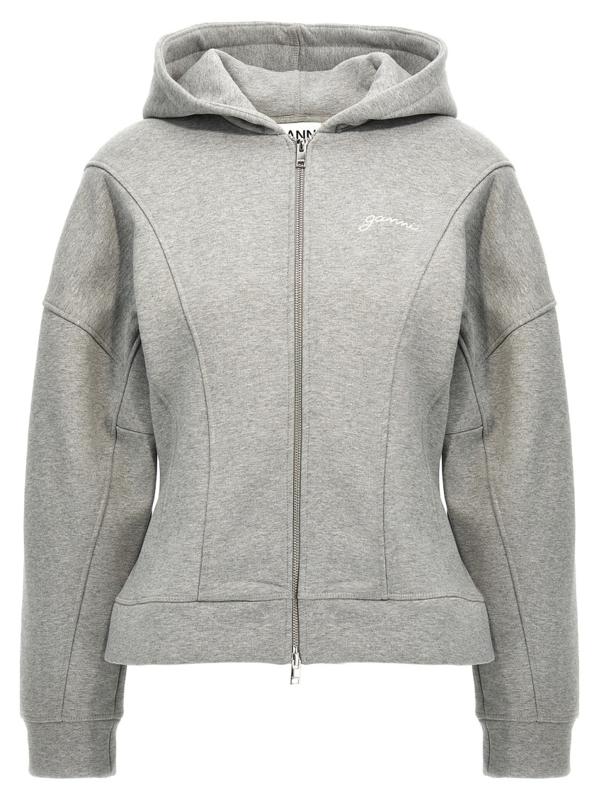 Ganni Heavy Fleece Zip Hoodie In Gray | ModeSens