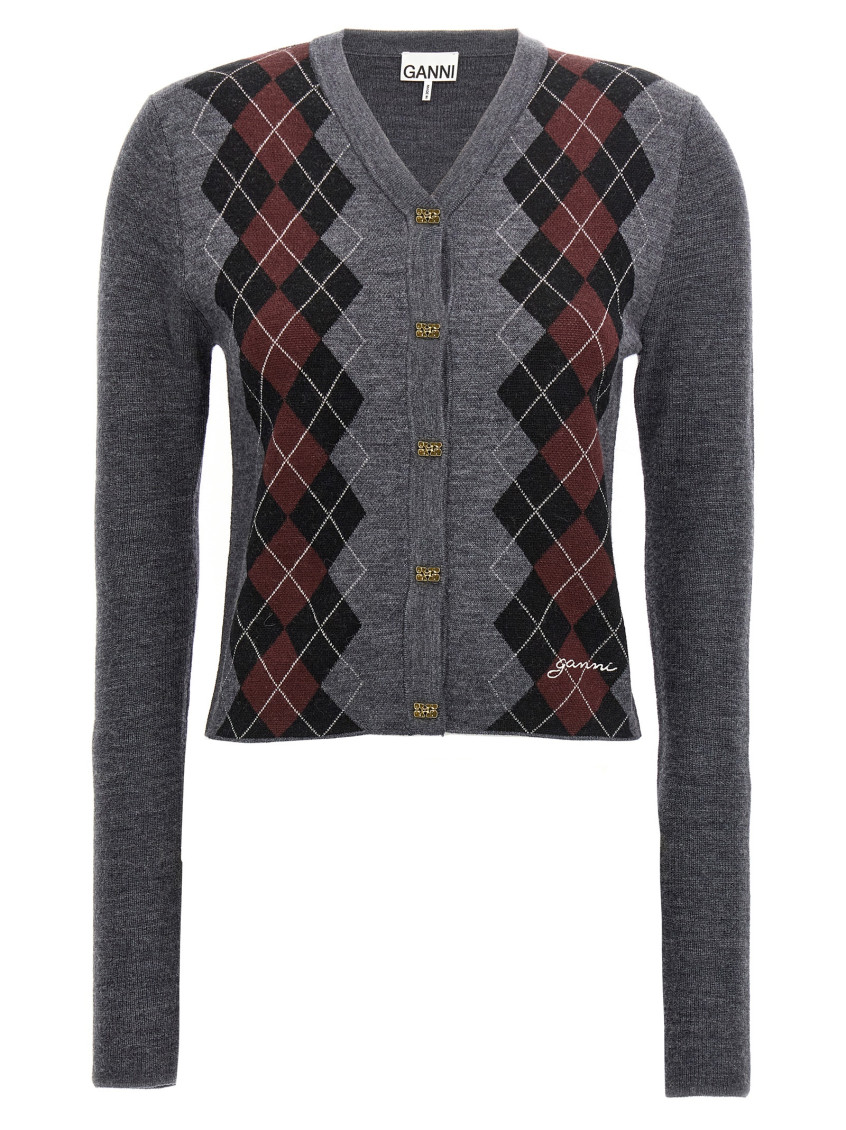 GANNI GREY V NECK SWEATER