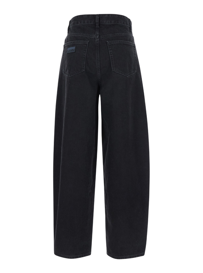Ganni Black Pants With High Waist And Logo Patch On The Rear In Cotton Woman In Black