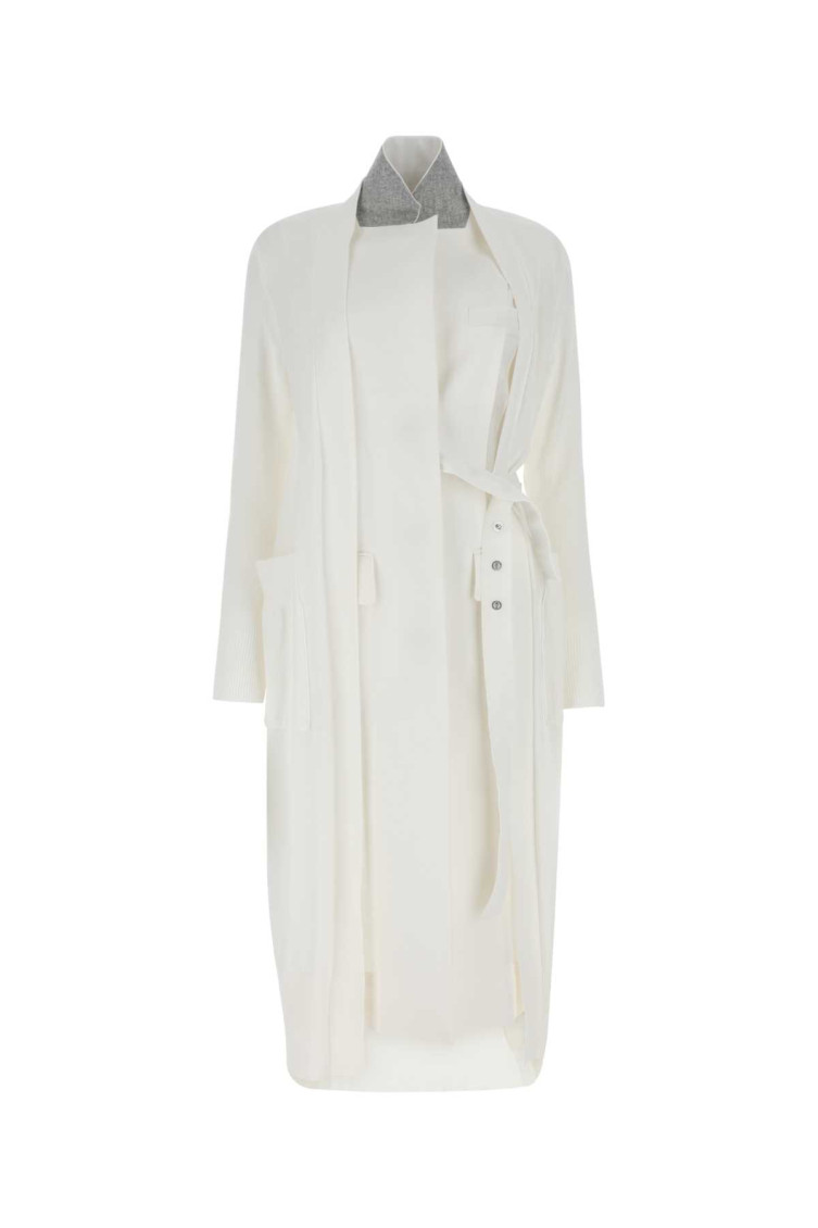 Sacai Single-breasted Belted Coat In White