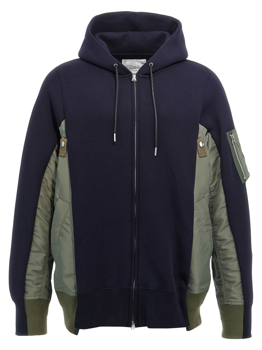 Bomber Jacket Hybrid Panelled Hoodie In Navy Khaki