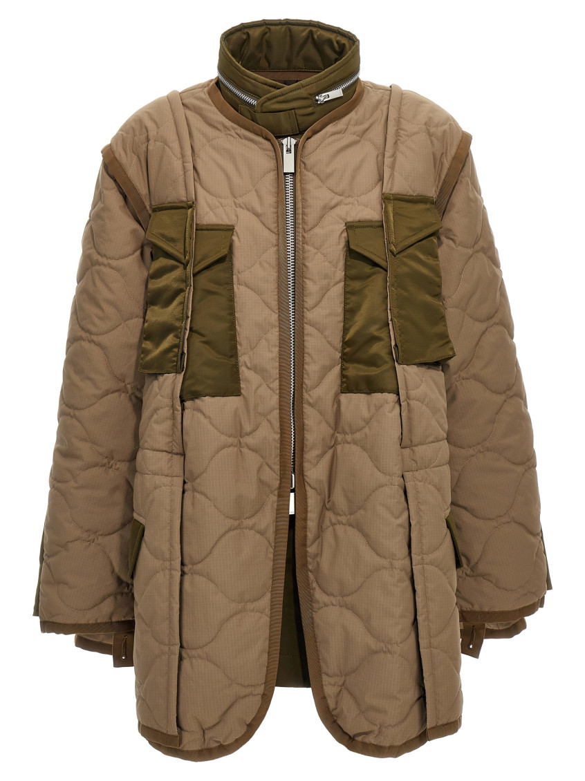 Sacai Padded And Quilted Jacket With Nylon Inserts In Beige
