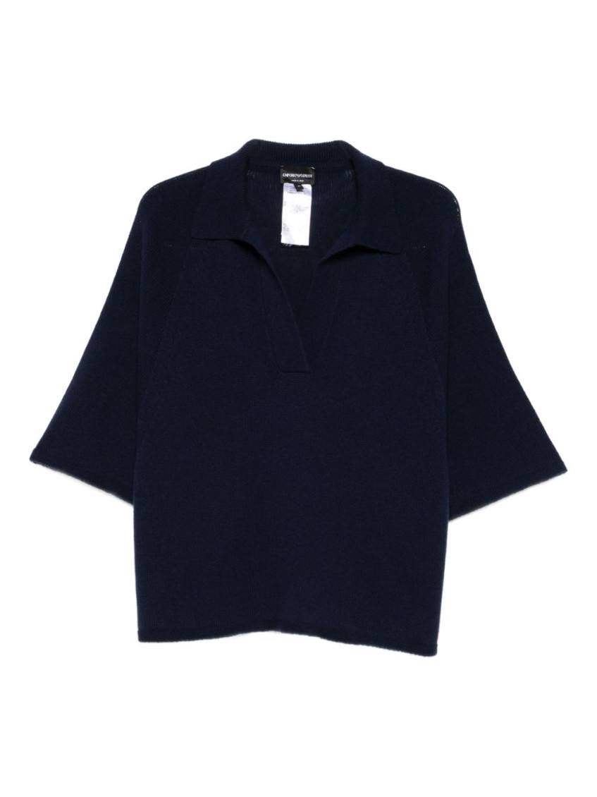 Emporio Armani Navy Blue Wool Oversized Polo Shirt In Blue