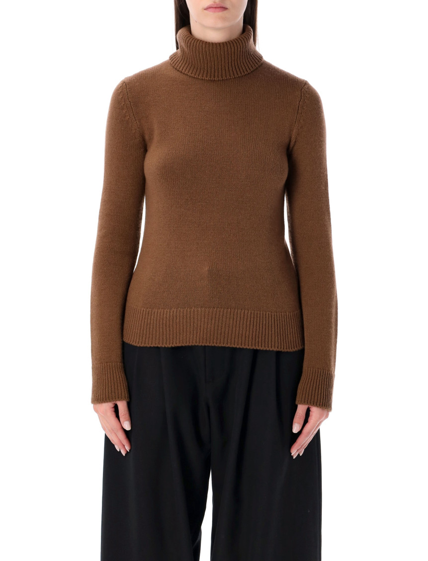 Ralph Lauren Cashmere Turtleneck Sweater With Ribbed Cuffs And Hem In Brown