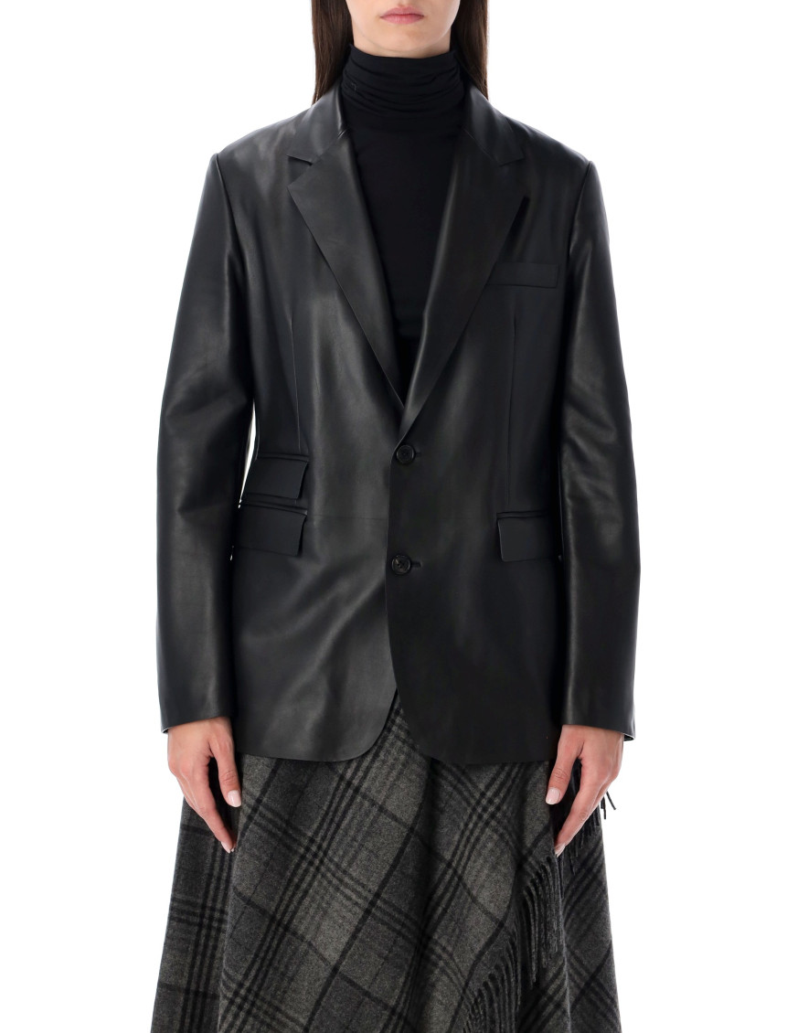 Ralph Lauren Single-breasted Leather Blazer In Black
