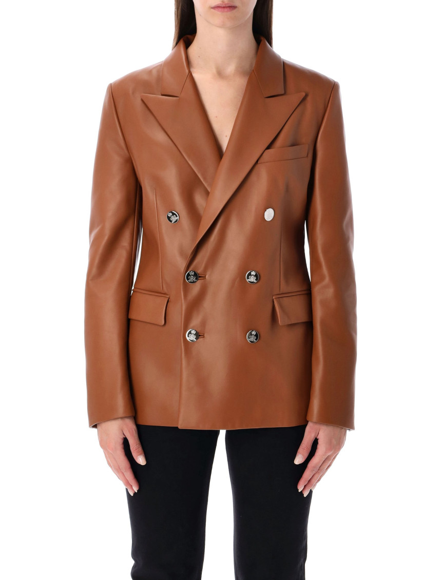 Ralph Lauren Double Breasted Nappa Leather Blazer In Brown