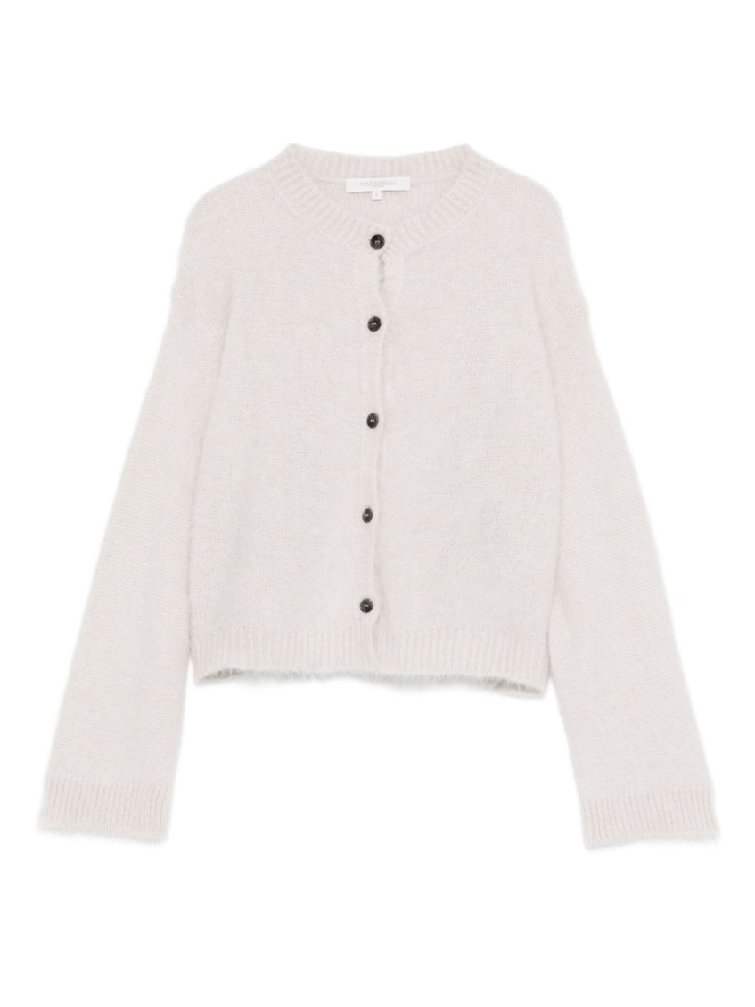 Antonelli Fuzzy Cropped Cardigan With Ribbed Details In White