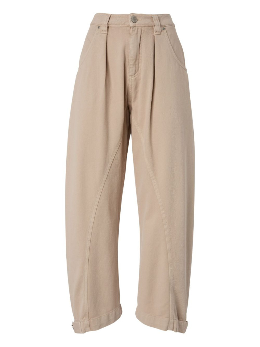 Pinko Cropped Wide-leg Jeans With High Waist In Neutral