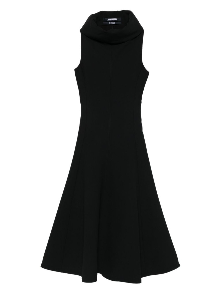 Jacquemus Black High-neck Dress In Animal Print