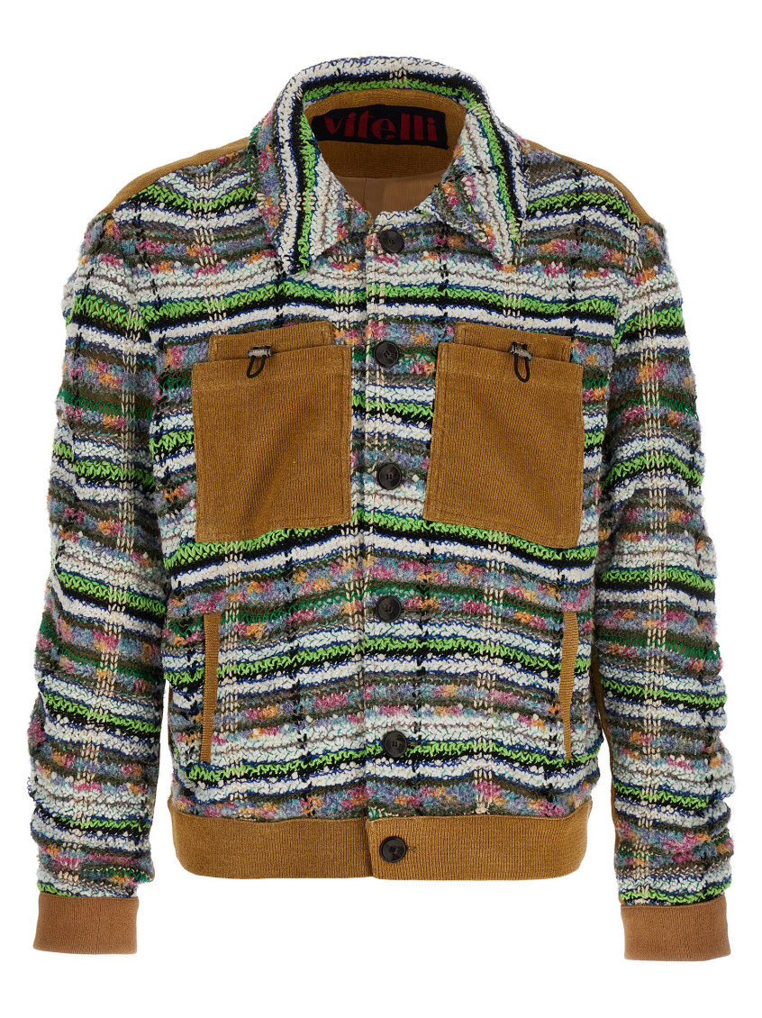 Vitelli Textured Ribbed Hem Jacket With Chest Pockets In Multicolor
