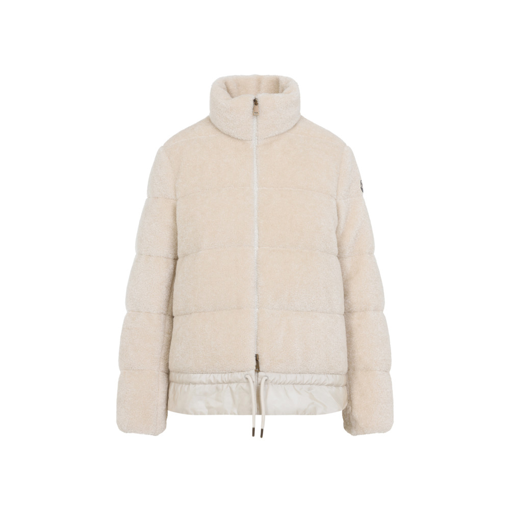Moncler High Collar Padded Jacket Drawstring Hem In Neutral