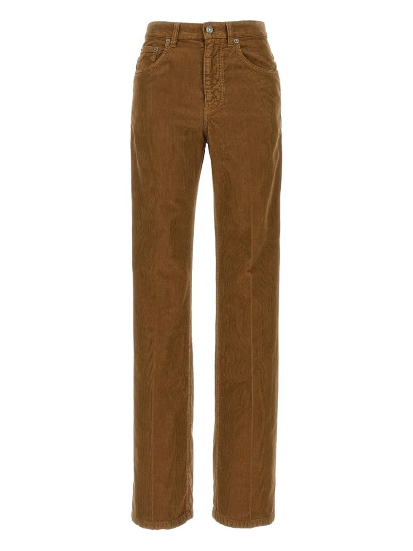 Saint Laurent Corduroy Trousers With Belt Loops And Pockets In Brown