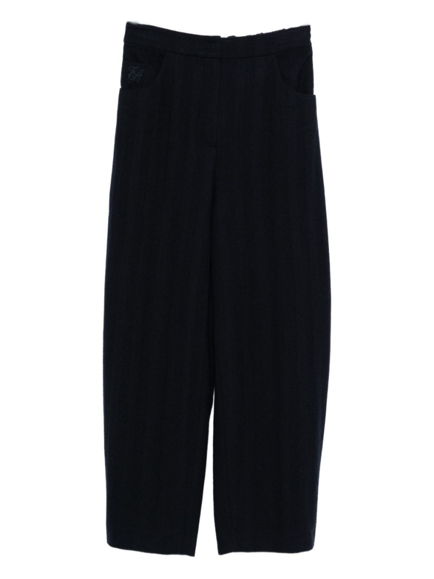 Emporio Armani Wool Trousers With Elasticated Waistband And Pockets In Blue