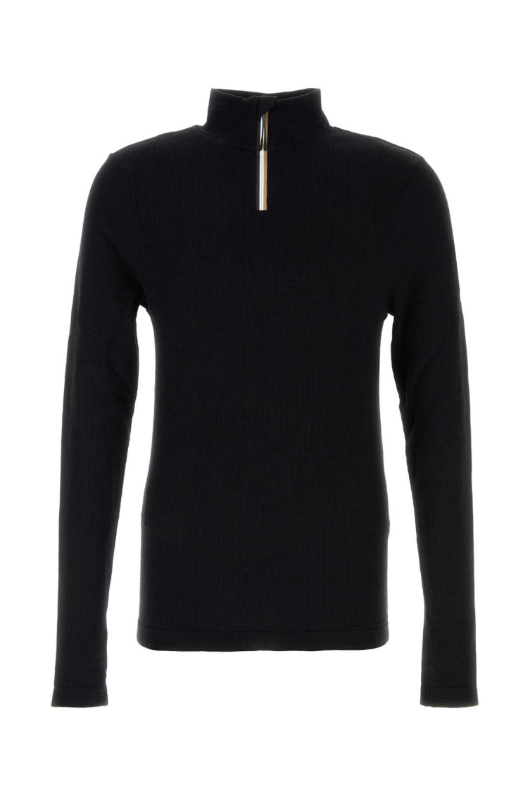Hugo Boss Stretch Wool Blend High Collar T-shirt In Black