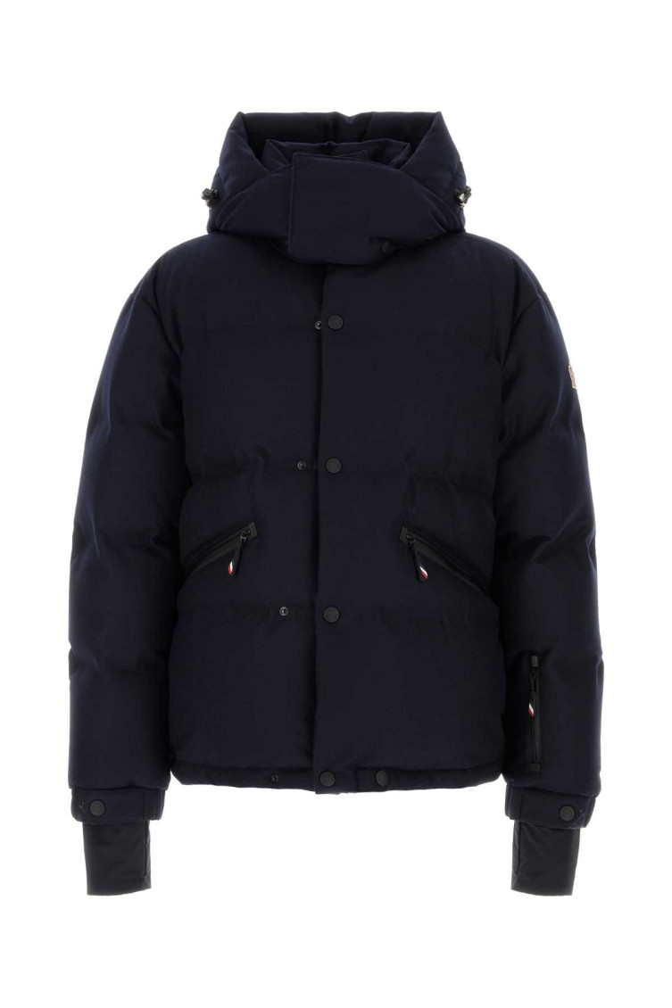Moncler Down Jacket With Hood And Zippered Pockets In Blue