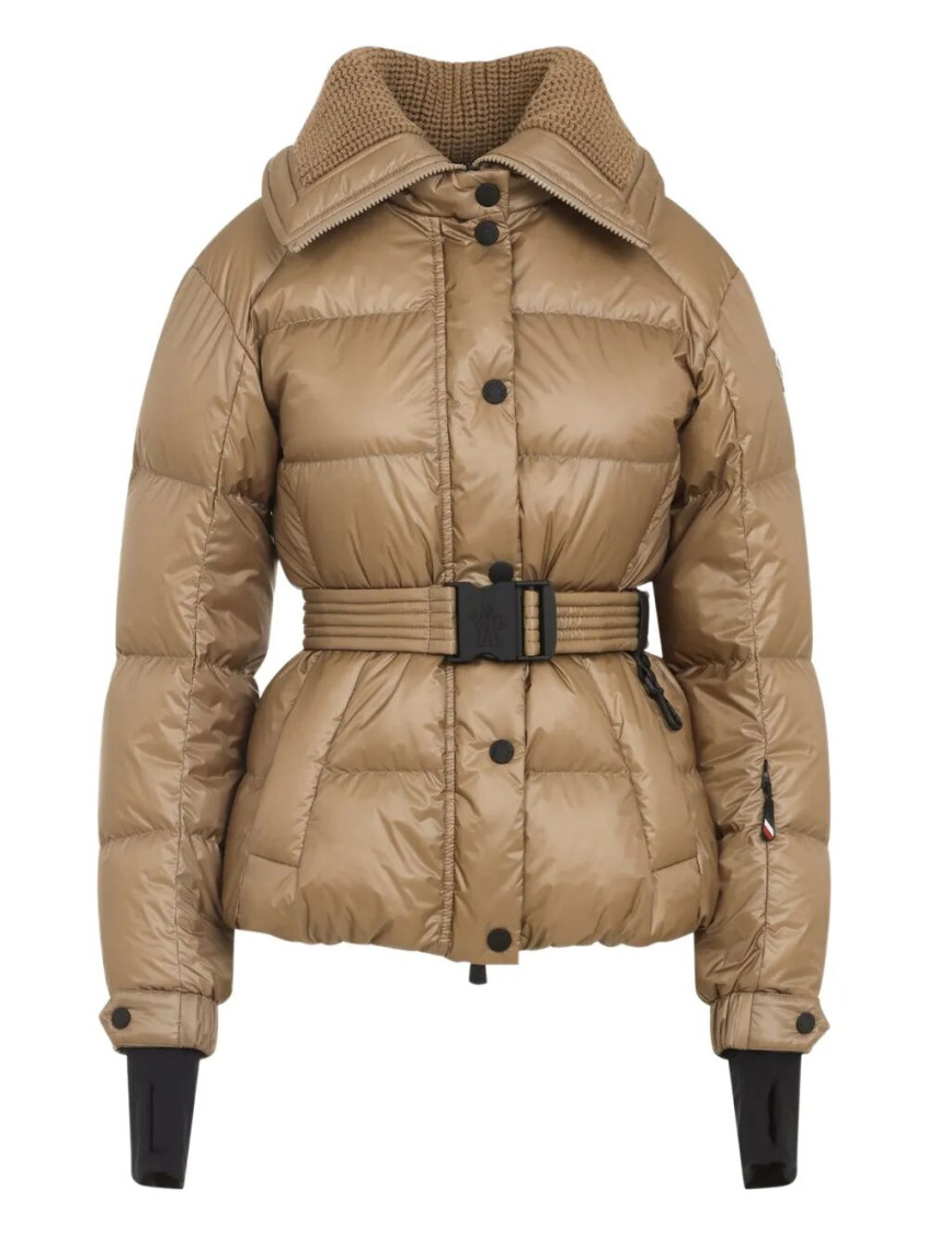 Moncler Beige Bataillouse Belted Ski Jacket In Brown