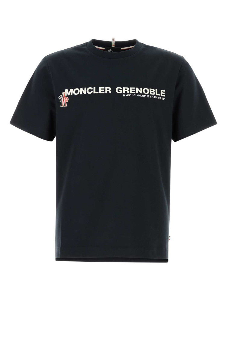 Moncler Midnight Blue Stretch Cotton T-shirt In Black