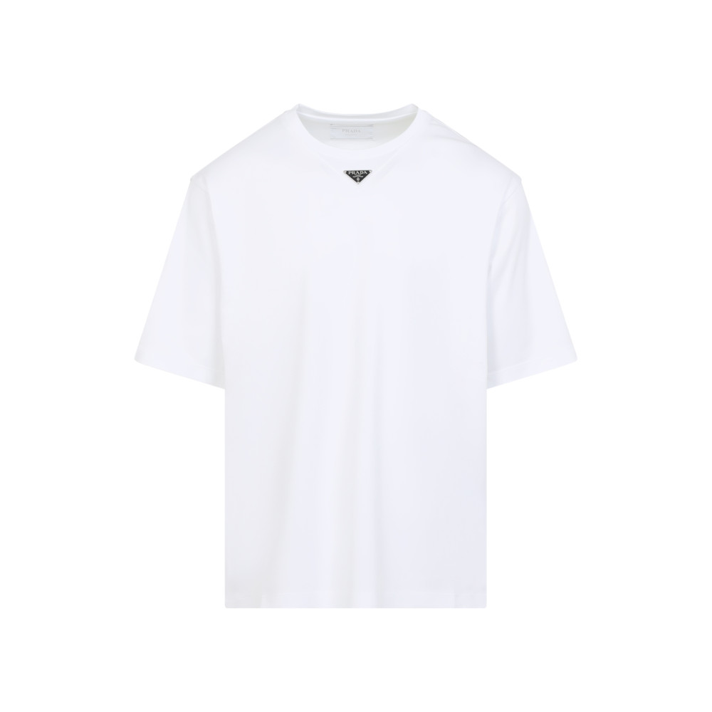 Prada T-shirt With Triangular Plaque In White