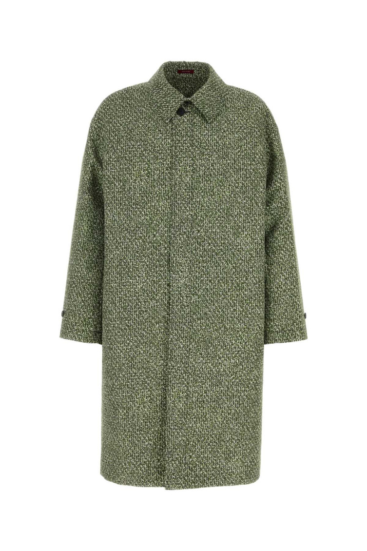 Gucci Men Double-breasted Poplin Coat With Boucle Print In Green