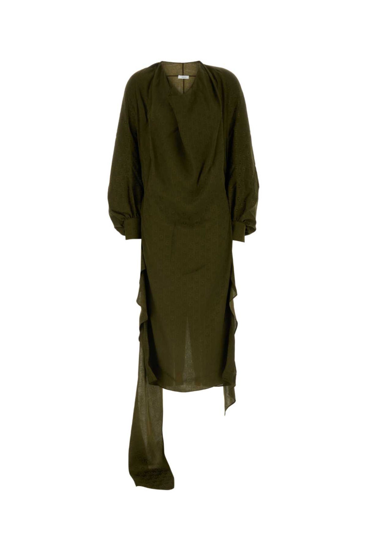 Shop Ferragamo Olive Green Silk Dress