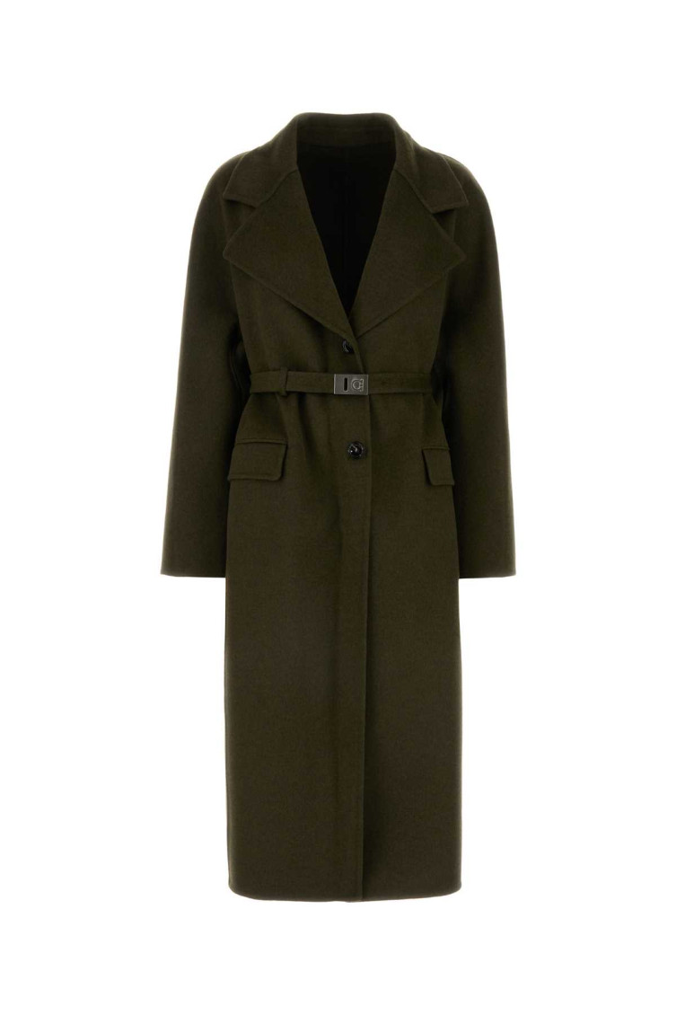 Shop Ferragamo Olive Single Breasted Coat