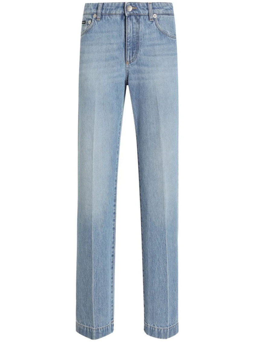 Dolce & Gabbana Straight-leg Blue Jeans With A Distressed Effect In Blue