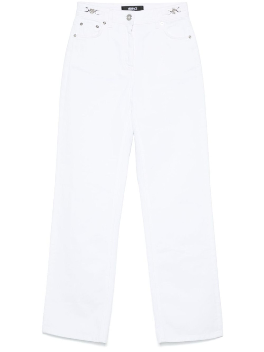 Versace High-waist Straight-leg Cotton Jeans In White