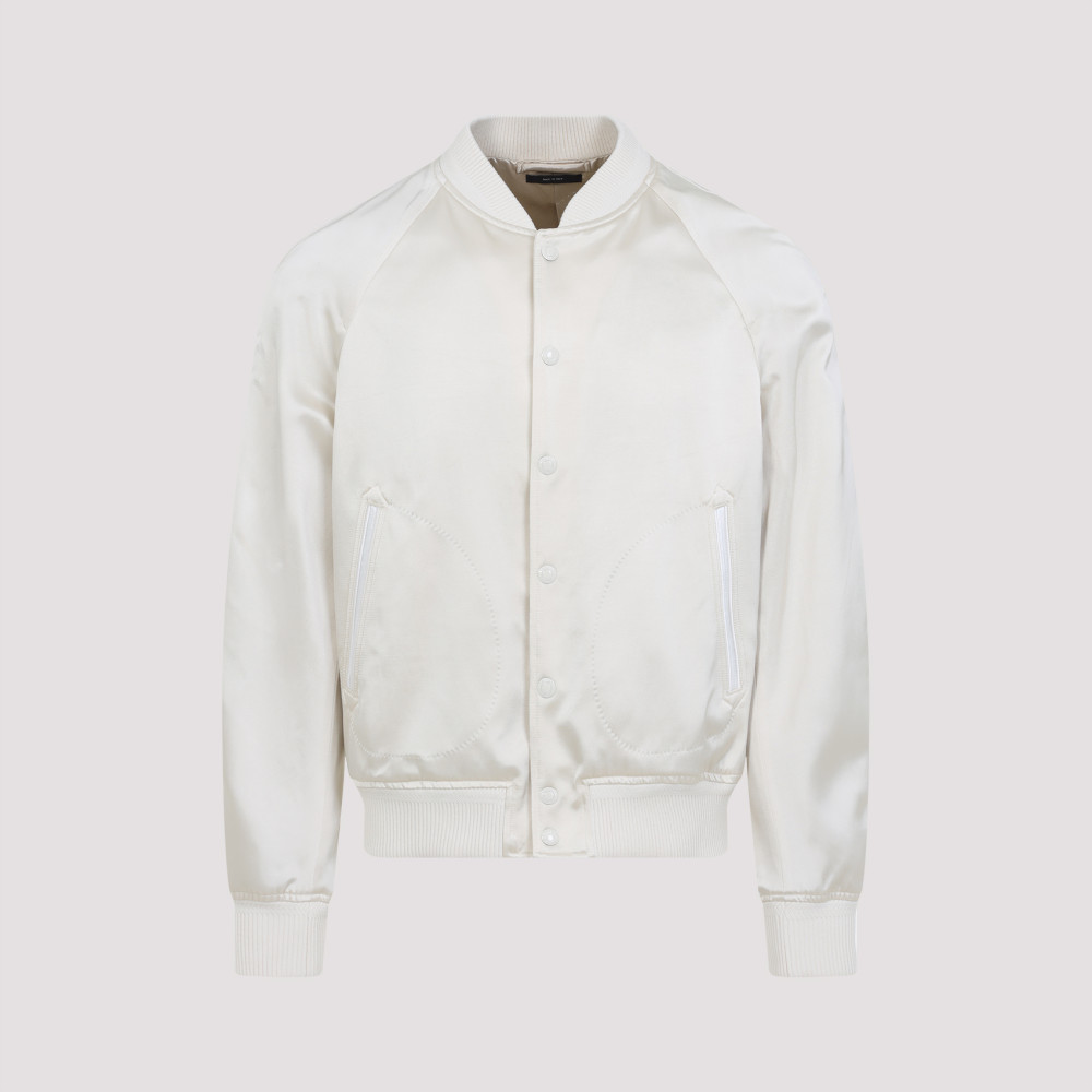 Shop Tom Ford White Satin Bomber Jacket