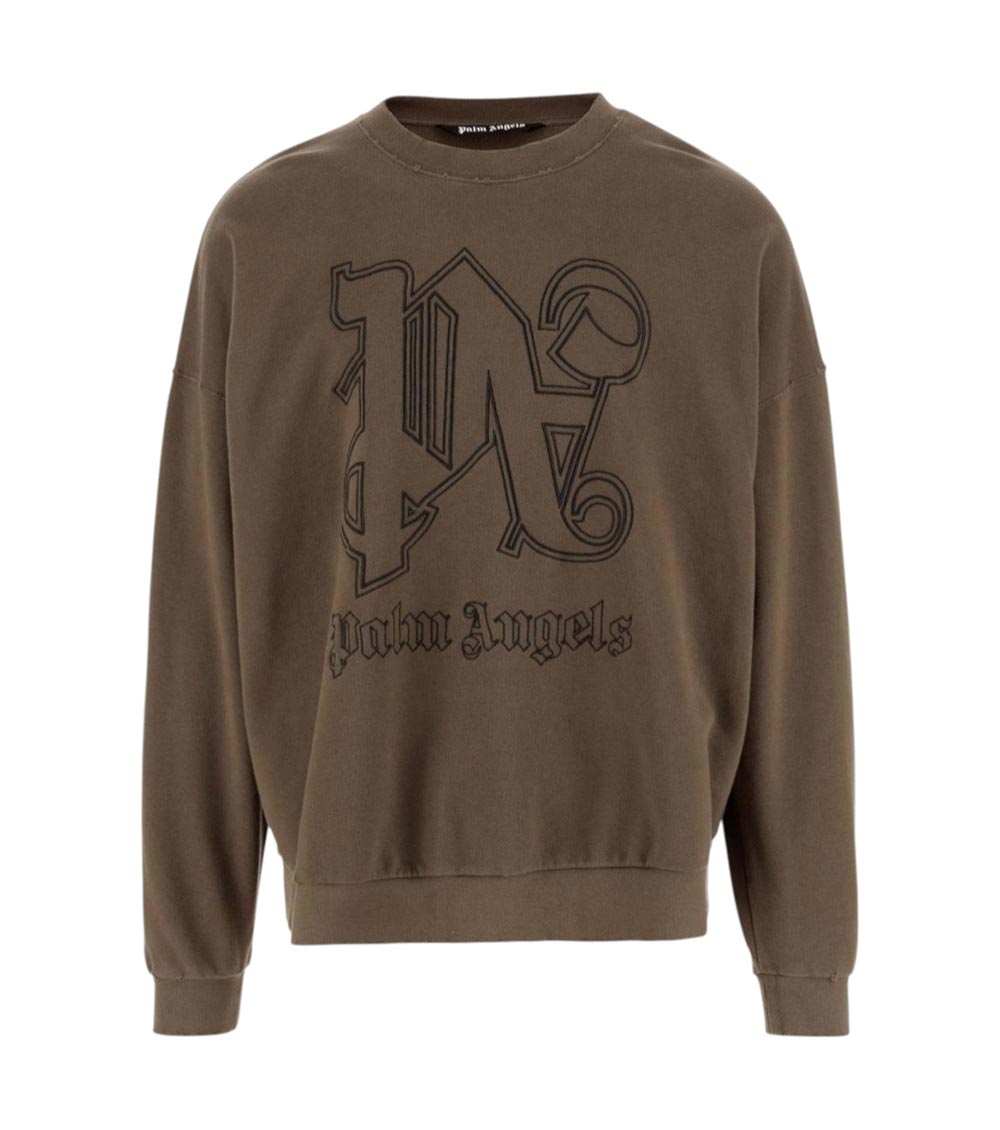 Palm Angels Monogram Crewneck Sweatshirt In Brown