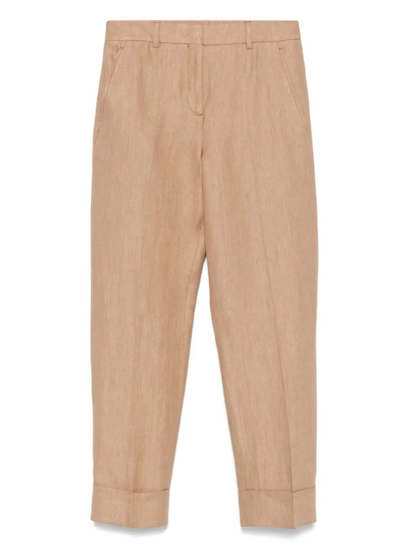 Incotex Linen Trousers With Cuffed Hem And Pockets In Beige