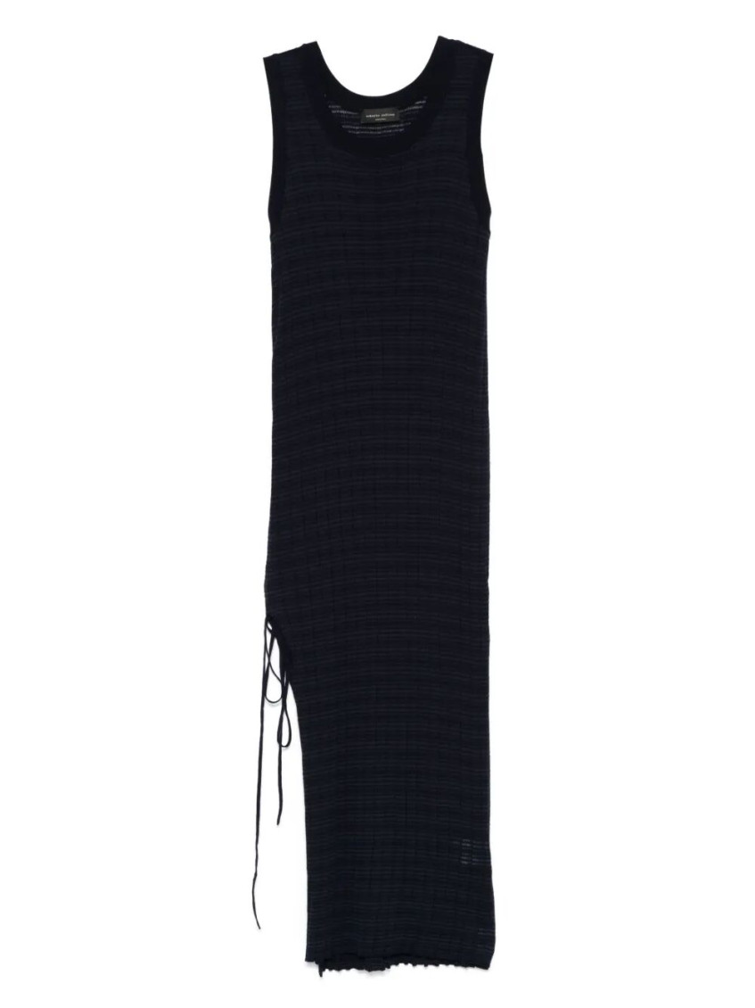Roberto Collina Ruched Detailed Ribbed Midi Dress In Black