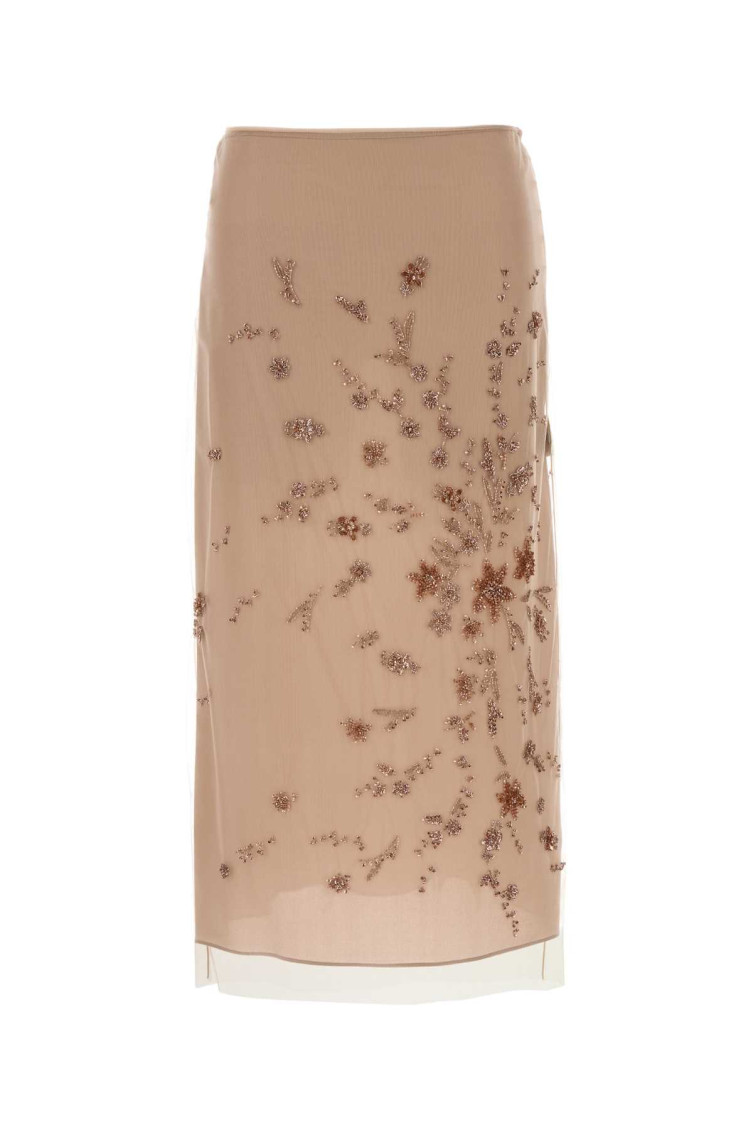 Fendi Embroidered Tulle Maxi Skirt With Sheer Overlay In Pink