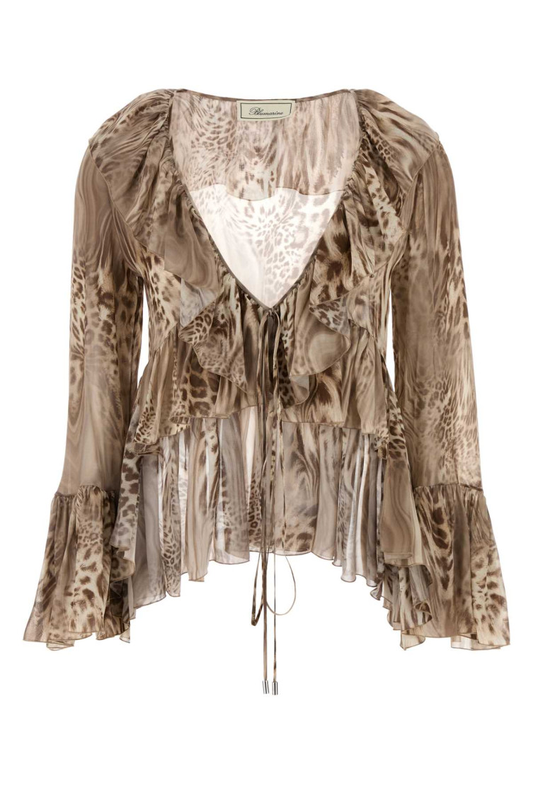 Blumarine Women Printed Chiffon Blouse In Beige