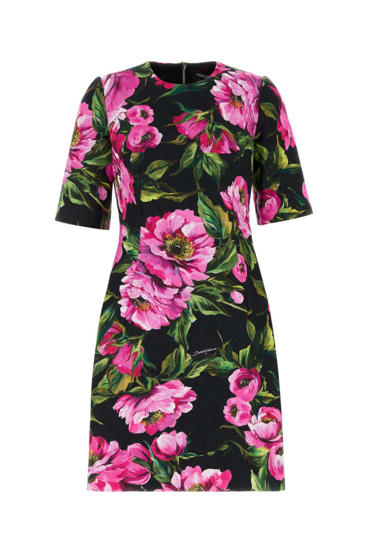 Shop Dolce & Gabbana Black Floral-print Mini Dress