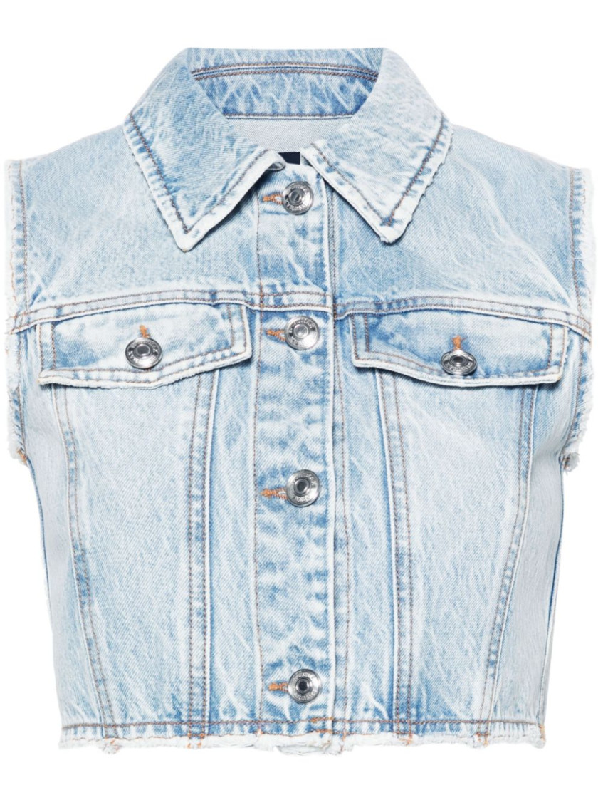 Shop Sportmax Light Blue Cotton Denim Washed Jacket