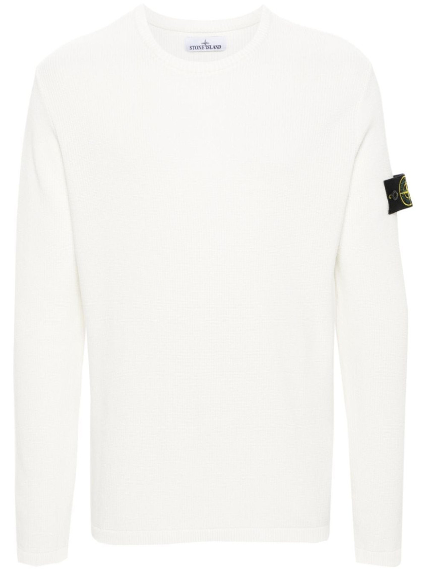 Stone Island Compass-badge Knitted Jumper In White