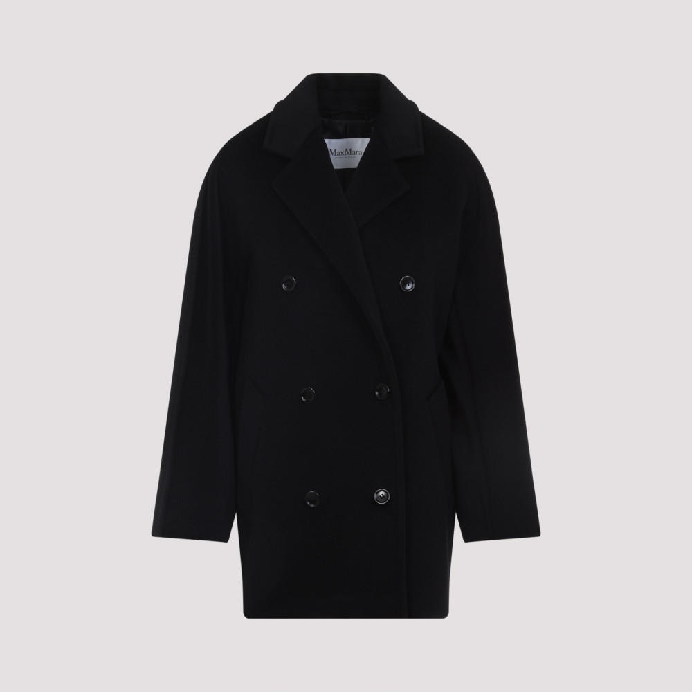 Max Mara Double-breasted Wool Cashmere Coat With Notched Collar In Black
