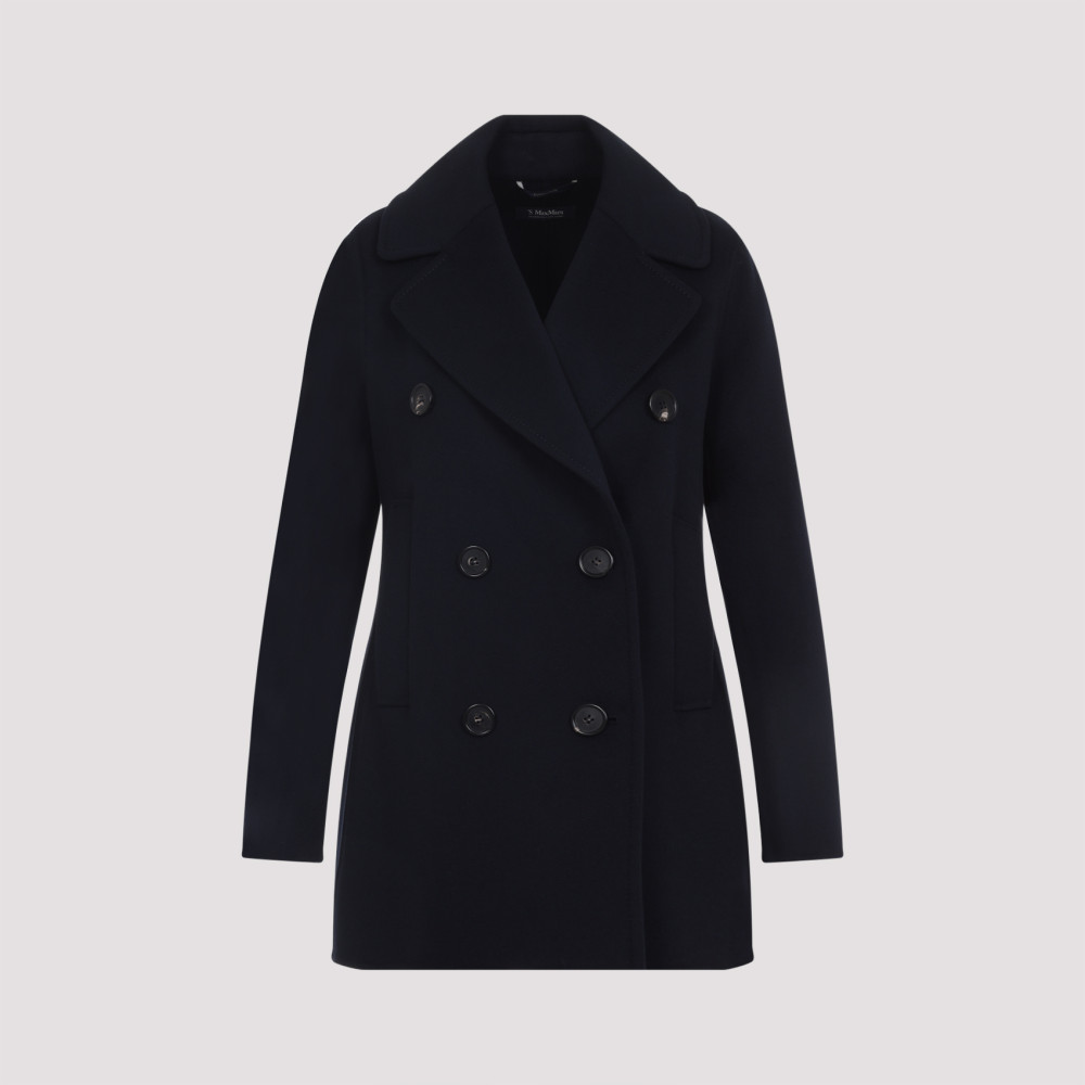 Max Mara Navy Blue Caban Coat In Black