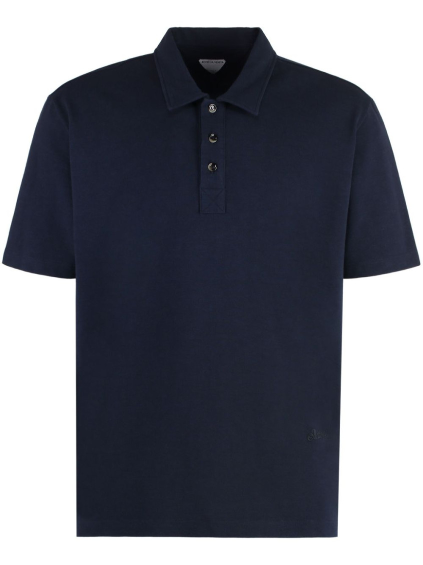 Bottega Veneta Navy Blue Cotton Polo In Blue