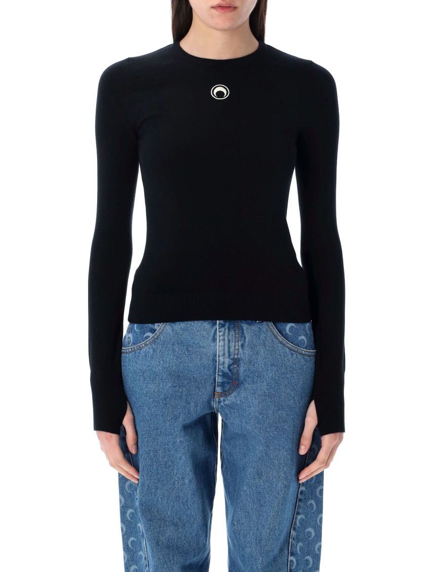 Marine Serre Crescent Moon-embroidered Sweater In Black
