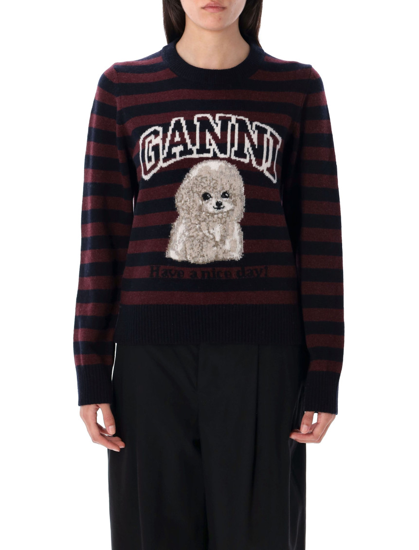 Ganni Multicolor Graphic Wool Mix Poodle Stripe Sweater