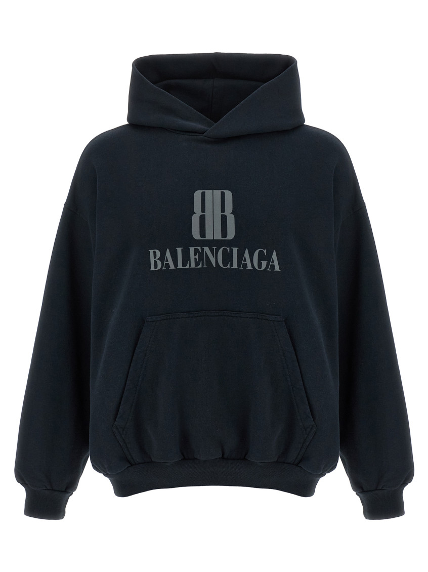 Balenciaga Black Hoodie With Fixed Hood And Logo Lettering On The Front In Cotton Man In Black