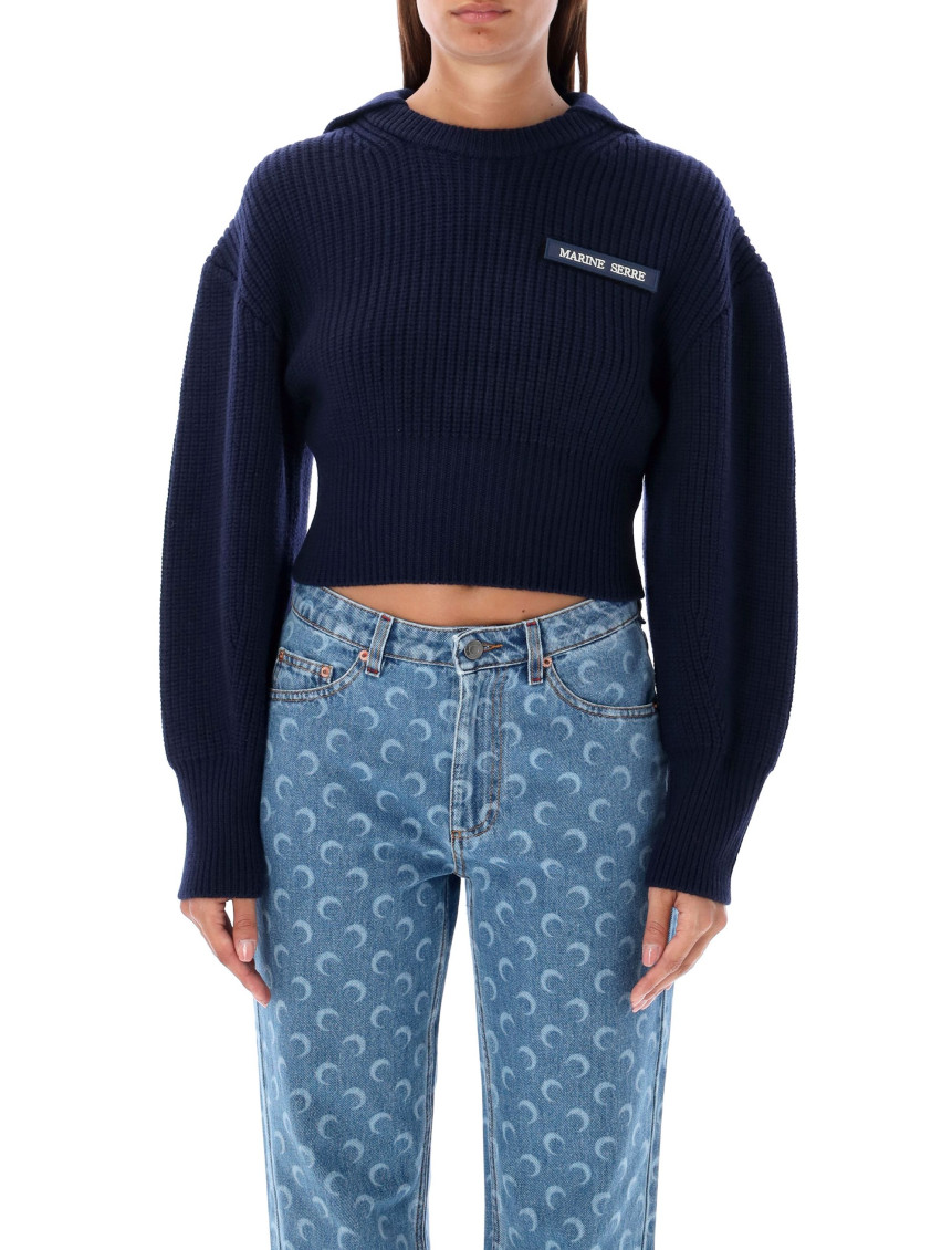 Marine Serre Navy Blue Sailor-collar Sweater In Blue